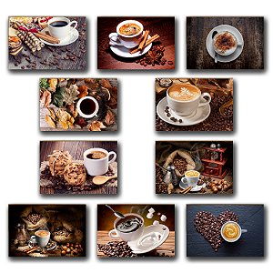 Kit 10 Quadros Decoração Placa MDF Tam A4 Copa Cozinha Café