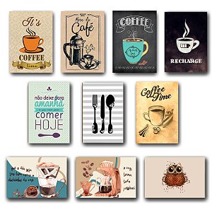 Kit Com 10 Quadros Decoração Placa MDF 3mm Cozinha Copa Café