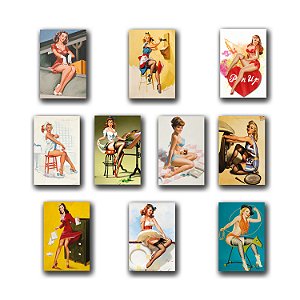 Kit com 10 Quadros Pin-Up Placas Decorativas MDF Quarto Sala