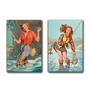 Kit 02 Placas Quadros Pin-Up MDF Decoração Parede 22x28,7cm