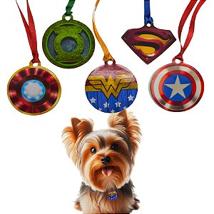 Kit com 10 Gravatinha Medalhão Pet  Shop EVA Super Heróis