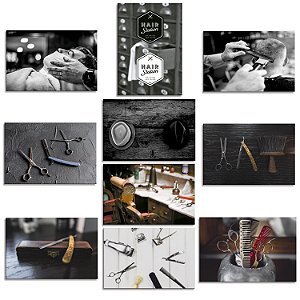 Kit 10 Placas 28,7x22cm MDF Quadros Barbearia Studio