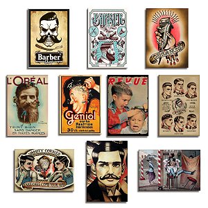 Kit 10 Placas Barbearia Quadros Decoração Painel 28,7x22cm