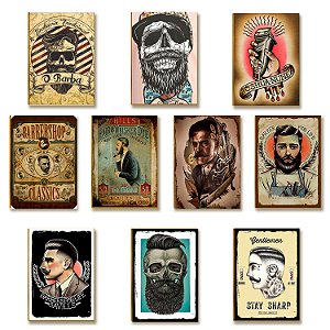 Kit 10 Placas MDF Barbearia Vintage Decoração Clássica BR24