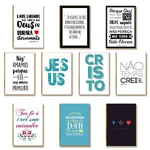 Kit 10 Placas MDF Frases Cristãs Motivacional Esperança FE19