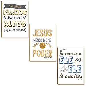 Kit 3 Placas MDF Frases Jesus Nesse Nome Tem Poder FE14