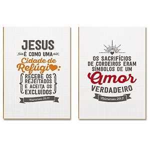 Kit 2 Placas MDF Religioso Frases Fé Esperança Amor A4 FE10
