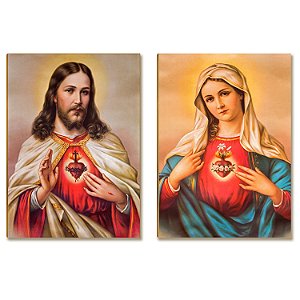 Kit 2 Placas MDF Pintura Sacra  Clássica Jesus E Maria FE7