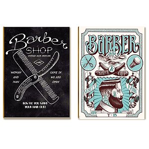 Kit com 2 Placas MDF Barbearia Decoração Vintage Tam A4 BR22