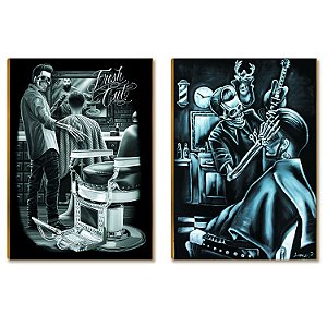 Kit 2 Placas MDF Barbearia Vintage Retrô Decoração A4 BR21