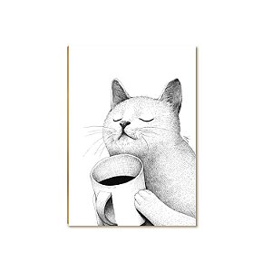 Placa Decorativa MDF Gato e Café Sala Quarto Escritório GT3