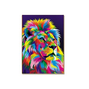 Placa Decorativa MDF Leão Colorido Arte Moderna Tam A4 LE1