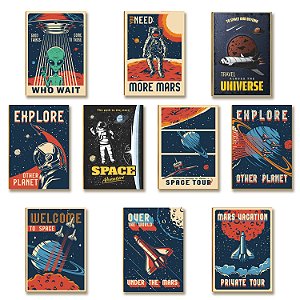 Kit 10 Placas MDF A4 Decoração Space Astronauta Alien  SP1