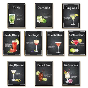 Kit 10 Placas MDF Decoração Drinks e Coquetéis  Tam A4 BE1