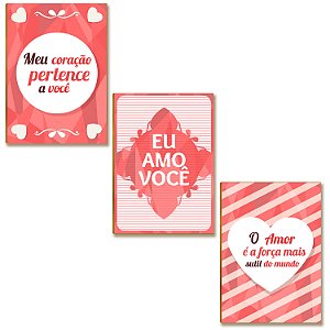 Kit 03 Placas MDF Eu Amo Você Decoração Quadros Tam A4  AR10