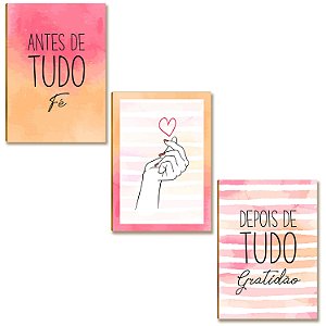 Kit 03 Placas Decoração MDF Antes, Depois de Tudo Tam A4 AR9