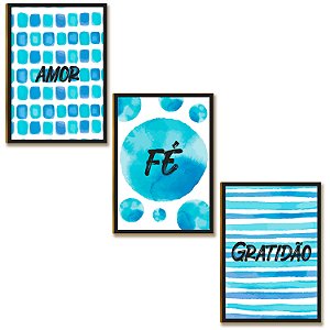 Kit 03 Placas Decor MDF Amor Fé Gratidão Tamanho Tam A4 AR8
