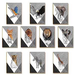Kit 10 Placas MDF Animais da Selva Decorativa Moderna DC15