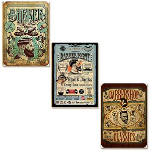 03 Placas MDF Barbearia Tradicional Vintage Decorativa BR33