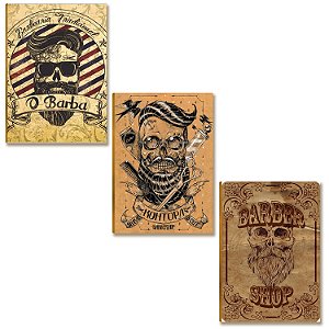 Kit 03 Placas MDF A4 Barbearia Antiga Vintage Parede BR32
