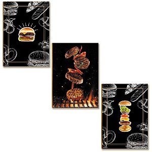 Kit 3 Placas MDF Temático Hamburgueria Decorativa LN2