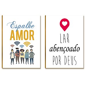 Kit 2 Placas MDF Espalhe Amor Lar Abençoado Decoração FE30
