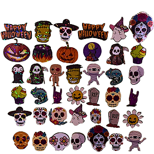 Kit50 Adesivo Olográfrico Halloween B Banho e Tosa Cãe Gato