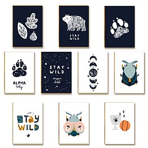 Kit 10 Placas MDF Infantil Arco-Íris e Coelho Parede A4