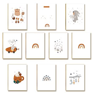 Kit 10 Placas MDF Infantil Arco-Íris e Coelho Parede A4