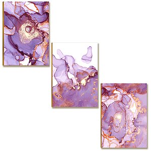 Placas MDF Abstrato Roxo e Dourado Moderno Parede A4