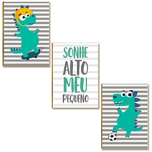 Placas MDF Infantil Dinossauro Sonhe Alto Meu Pequeno A4