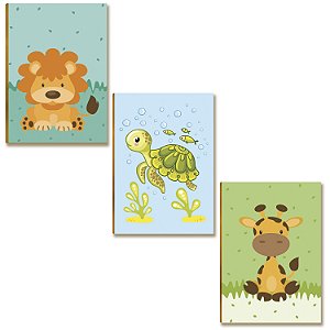 Placas MDF Infantil Safari Leão Tartaruga Girafa Parede A4