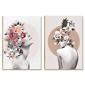 Placas MDF Mulher Floral Abstrata Decorativa Duas Unidades A4