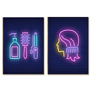 Placas MDF Neon Salão Beleza Feminina Cabelos Parede A4