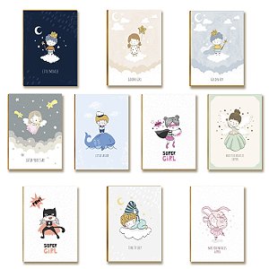 Kit 10 Placas MDF Infantil Sonhos e Magia Parede Moderna A4