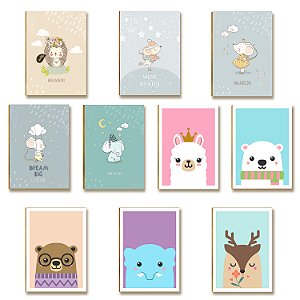 Kit 10 Placas MDF Infantil Bichinhos Coloridos Parede A4