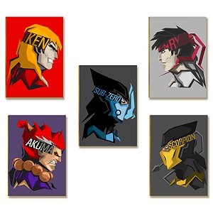 Kit 5 Placas MDF Guerreiros Rua Luta Vintage Parede Moderna