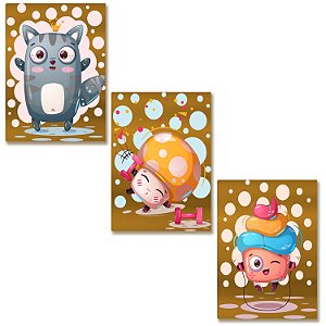 Kit 3 Placas MDF Infantil Colorido Divertido Parede Moderna