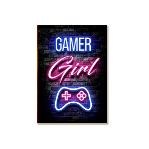 Placa MDF Gamer Girl Rosa LED Setup Parede Moderna A4