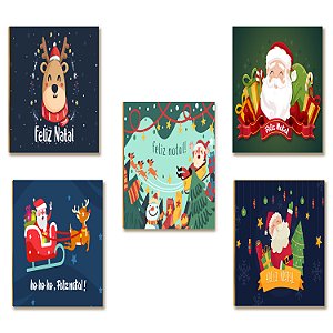 Kit 5 Placas Decorativas Natal Renas Papai Noel A4 MDF