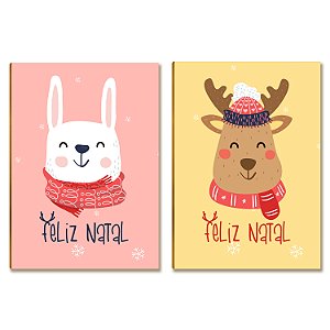 Kit 2 Placas MDF Natal Coelho e Rena Fofos Decor Festas A4