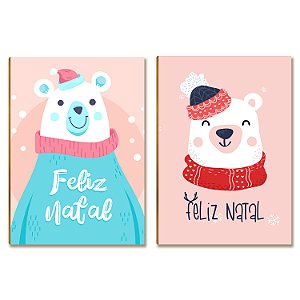 Kit 2 Placas MDF Natal Ursinhos Fofos Ilustrados Decor A4