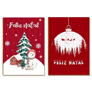 Kit 2 Placas MDF Natal Neve Casa Inverno e Bola Decor A4