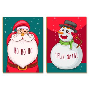 Kit 2 Placas MDF Natal Papai Noel e Boneco de Neve Decor A4