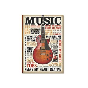 Placa MDF Música Guitarra Vintage Tipografia Parede A4