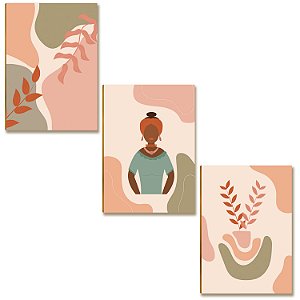 Kit 3 Placas Decorativas MDF Abstrato Feminino Boho Chic A4