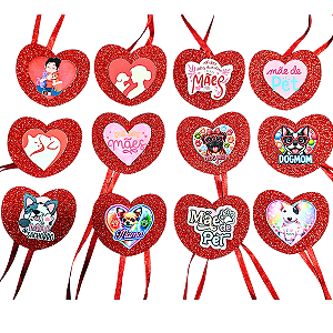 Kit 10 Gravatinhas Coração Pet Vermelho com Glitter