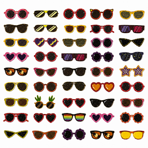 50 Adesivos Óculos Cão EVA HD Holográfico Alta Fixação