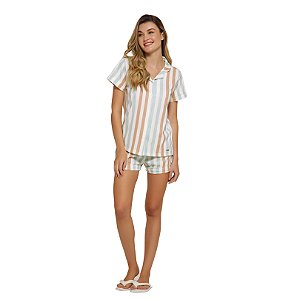 3743-Pijama de short com botões listrado verde água