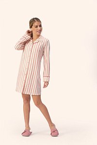 10300007 - Camisão aberto de manga longa listrado em 100% algodão